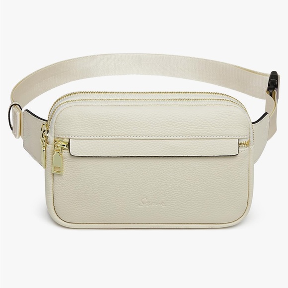 S-Zone Handbags - S-Zone Genuine Leather RFID Blocking Fanny Pack in Off White/Cream.